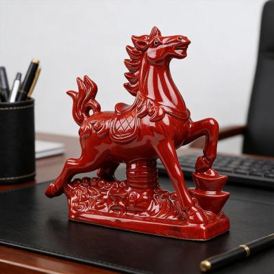2026 Jahr des Pferdes Figur Keramik Feng Shui Rotes Pferd Statue Chinesisches Neujahr Haus Büro Tischdekoration für Reichtum Glück