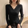 Damen-Pullover für Frühling und Herbst, Strickpullover, Primer-Shirt, volle Ärmel, V-Ausschnitt, kreuzanliegend, schlanke Tops, einfarbig, Einheitsgröße