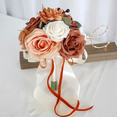 1 bouquet de mariage pour mariée, bouquet de mariage, demoiselle d'honneur, demoiselle d'honneur tenant des fleurs pour la décoration de mariage, roses artificielles, fleurs pour décoration d'intérieur