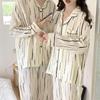 Couple Pajamas Korean Ins Loungewear Black and White Striped Long-sleeved Trousers Men's and Women's Suits