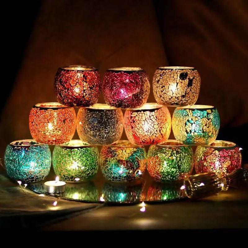 European Style Glass Mosaic Candle Holder, Bar Decoration, Colored Glass Candle Holder Decoration, Creative Candle Cup Ornament