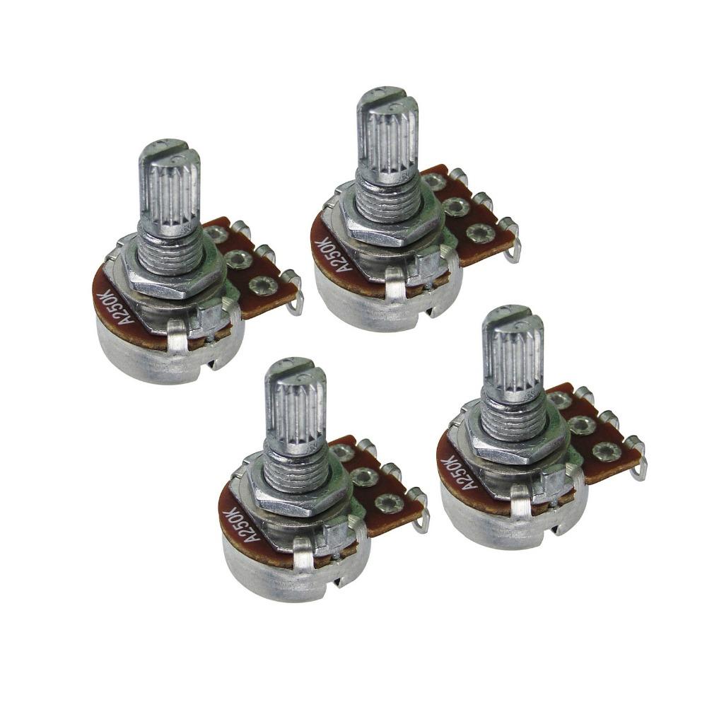FLEOR 4PCS Mini Guitar Potentiometer 18 Splines Short Shaft Pots 250K /500K for Bass Guitar Parts Replacement