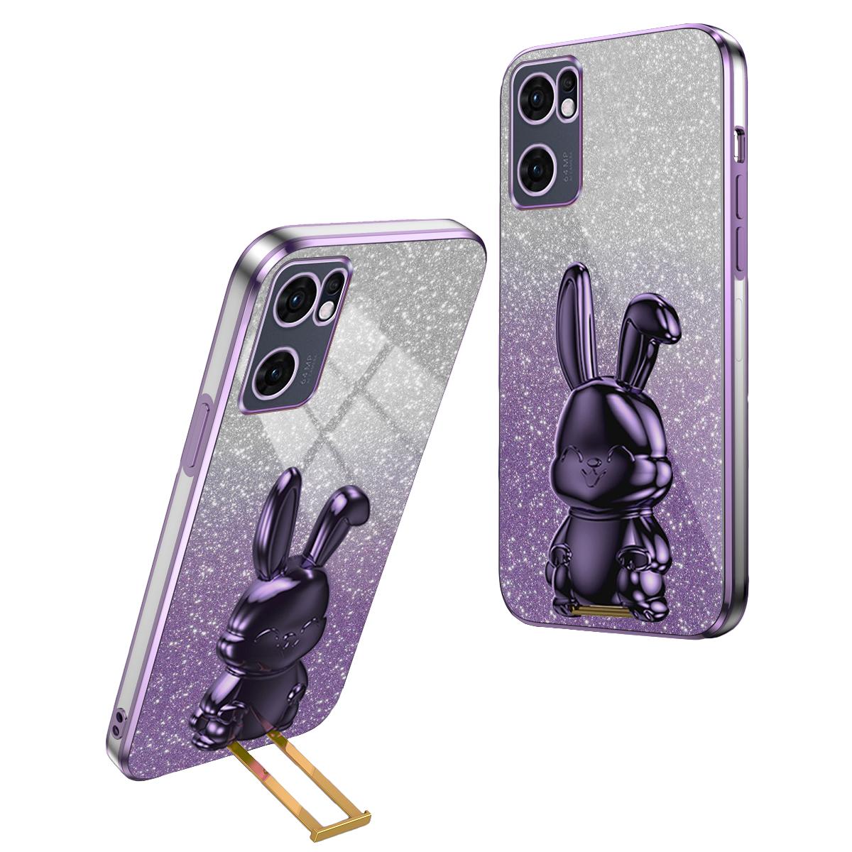 

For Oppo Reno7 5G (Global) Case Electroplating PC+TPU Phone Cover with Pull-out Kickstand Purple