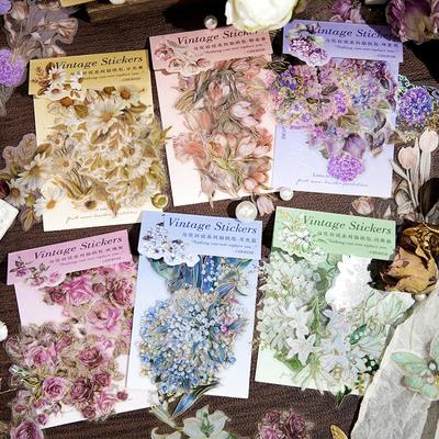 20pcs/pack PET Flower Stickers DIY Scrapbooking Art Collage Junk Journal Aesthetics Materials Decor Sticker Stationery