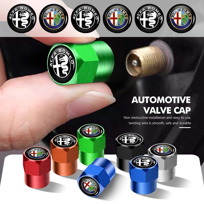 4Pcs Car Wheel Tire Valve Caps Rim Stem Dust-proof Covers For Alfa Romeo 159 Giulietta Giulia 147 Mito 156 159 166 GT Stelvio mgh523