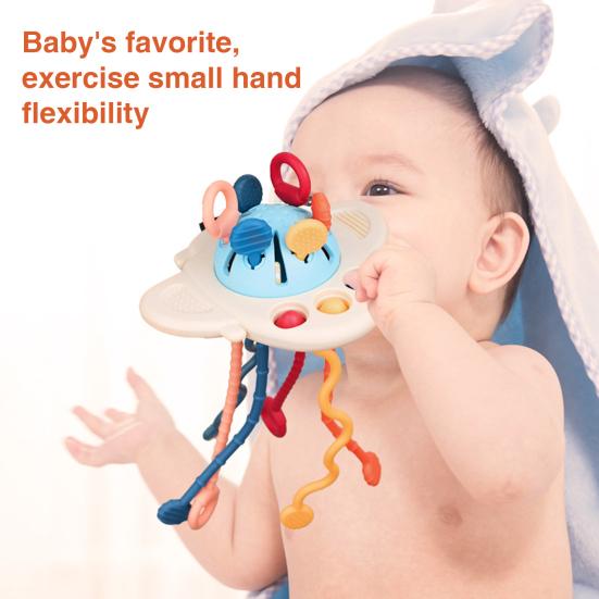 

Игрушка для младенцев с несколькими текстурами. Красочный мультяшный космический корабль. Игрушка на веревке с пищевым силиконом. Погремушка. Прорезыватель. Ручка для навыков мелкой моторики. абрикосовый