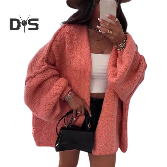 

Женский кардиган, свитер-фонарик с длинным рукавом, однотонный, свободный вязаный кардиган с открытым передом, легкий свитер, верхняя одежда M темно-оранжевого