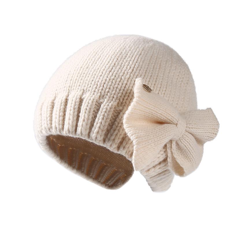 Women's Pure Wool Knitted Hat with Bow - Warm, Fashionable, Ear-Protecting, and Face-Slimming for Autumn and Winter