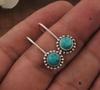 Solid 925 Sterling Silver Round Turquoise Gemstone Drop Earrings Minimalist Earrings Gift For Her