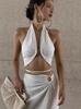 2024 European & American Autumn Women's Sexy V-neck Backless Halter Vest with Hook Closure