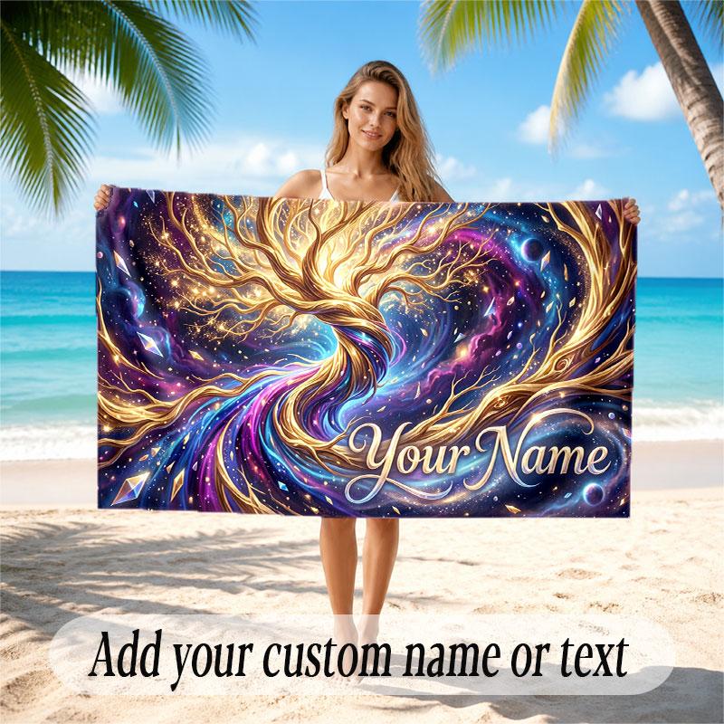 Tree of Life Theme Beach Towel Personalized Custom Name & Text Soft Quick Dry Beach Towel for Swimming Travel