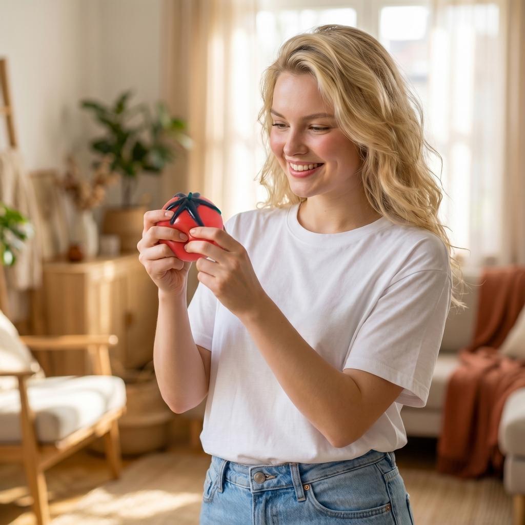 Jouet à presser Forme Tomate Doux Montée Lente Soulagement du Stress Jouet Sensoriel pour l'Exercice des Mains et la Relaxation