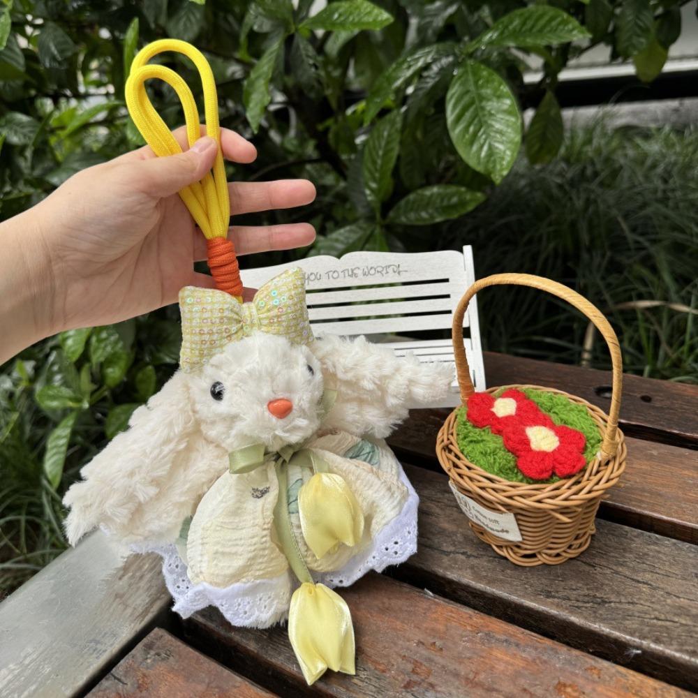 Bow Knot Plush Rabbit Keychain Princess Pearl Dress Rabbit Doll Keyring  Backpack Decor