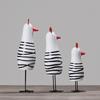 Mediterranean Hand Carved Wooden Rooster Family 3 Piece Set Colorful Figurines Home Decor