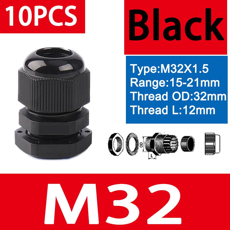 10pcs Waterproof Cable Gland M8 M12 M16 M20 M25 M32 M40 Black Plastic Seal Joint Nylon  IP68 White Cable Fixing Nylon Connector