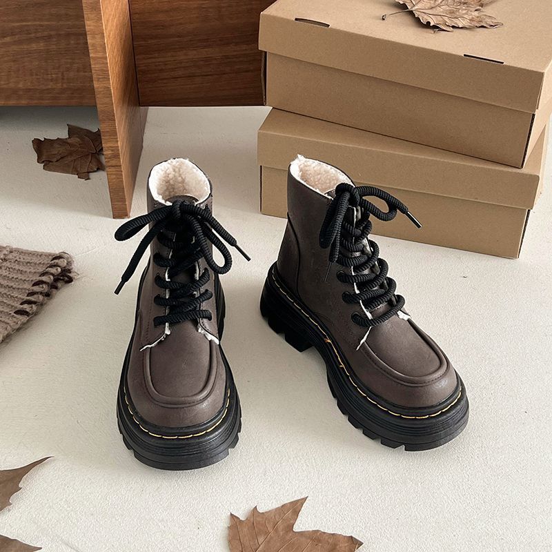 2025 Autumn and Winter New Retro Versatile Martin Boots Women's Thick-soled Fashion Small Short Boots Thick Heel Temperament Popular Cotton Boots