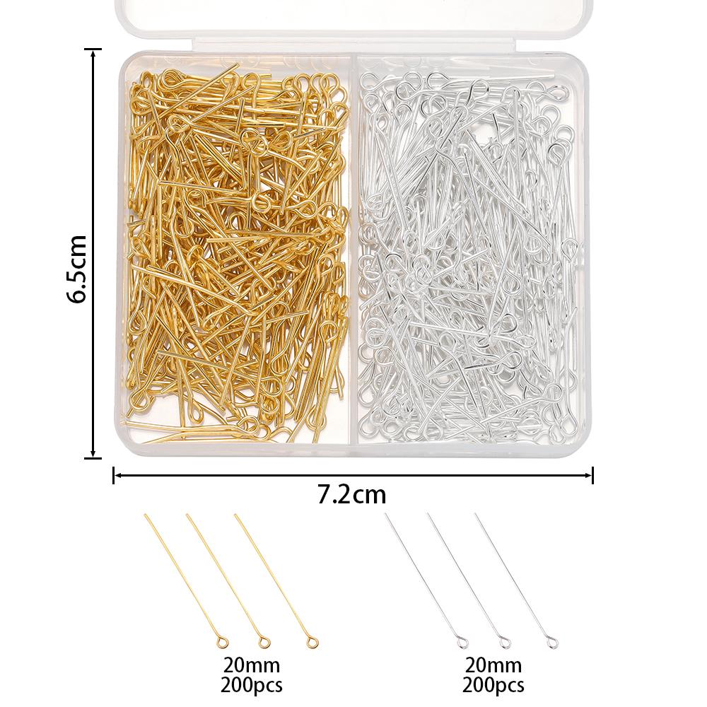 400pcs/Box 20mm Flat/Eyes/Ball Head Pins Needles Headpins Connector for Earrings Bracelet Pendant Jewelry Making Accessories