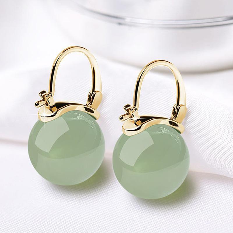 Silver Natural Light Green Resin Drop Earrings Hypoallergenic For Daily Wear Gifts