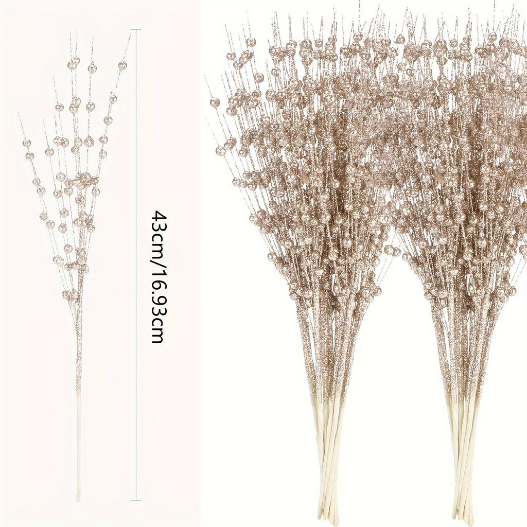 1pcs Glittery Artificial Berry Stem Decor Decorative Bead Sticks for Xmas, Christmas Tree, DIY Wreath Crafts, Gift, Small Vase, Home Decor