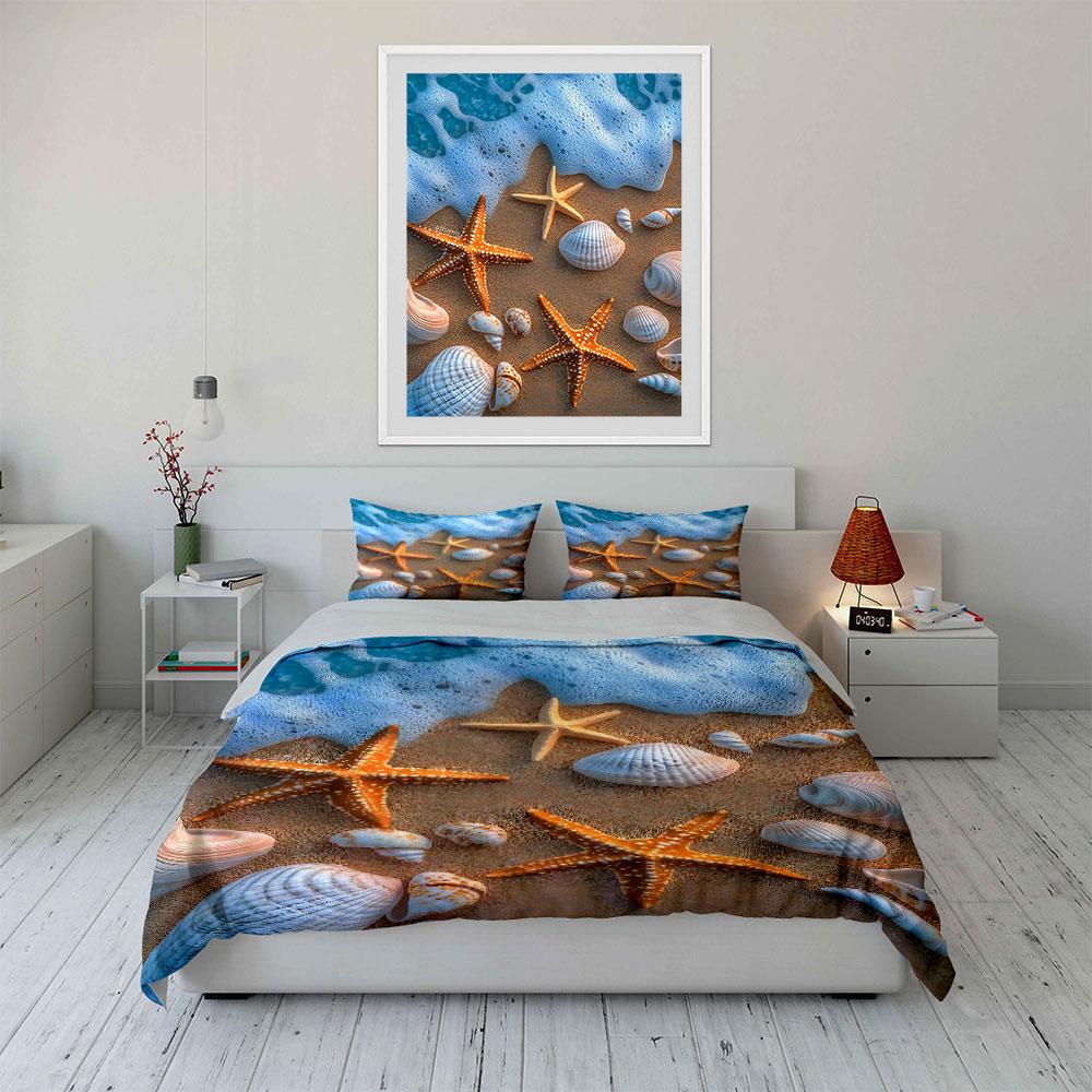 Starfish and seashell design. Bedding sets Duvet cover sets Duvet covers Pillowcases(1 * Duvet Cover 2 * Pillowcases without duvet insert)