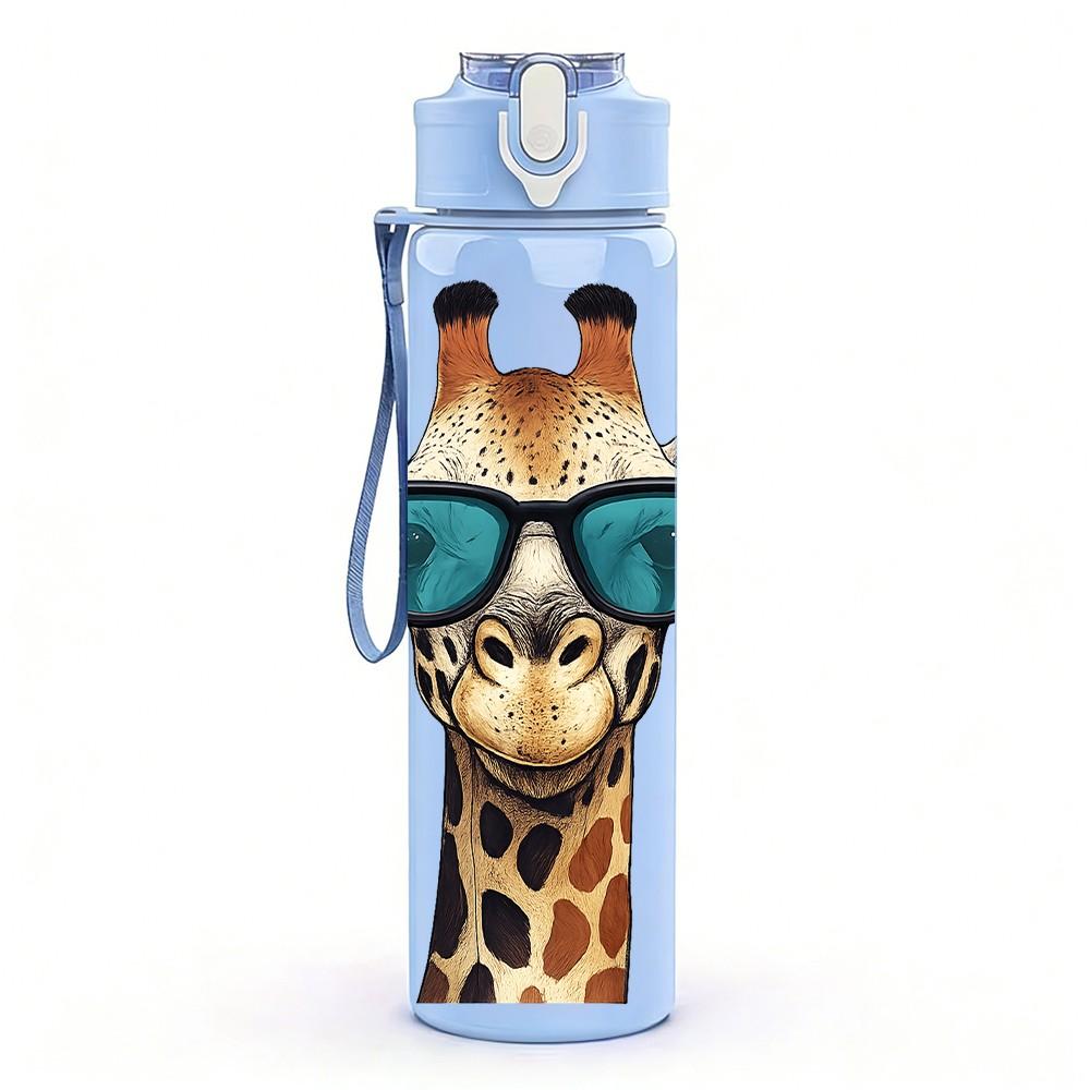 1PC Cool Sunglasses Giraffe Animal Pattern 750ml Color Plastic Sports Water Bottle Leakproof Flip Straw Lid Suitable for Sports Office Home Use