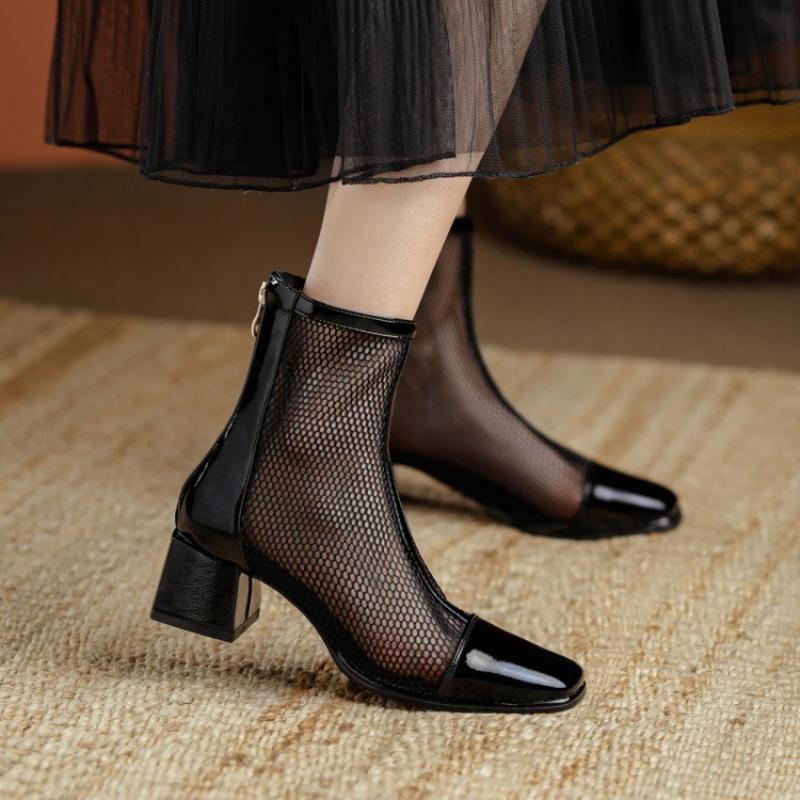 

New women s cool boots casual rubber soft-soled women s sandals black summer square heel high heel sandals low tube zipper 39 чёрный
