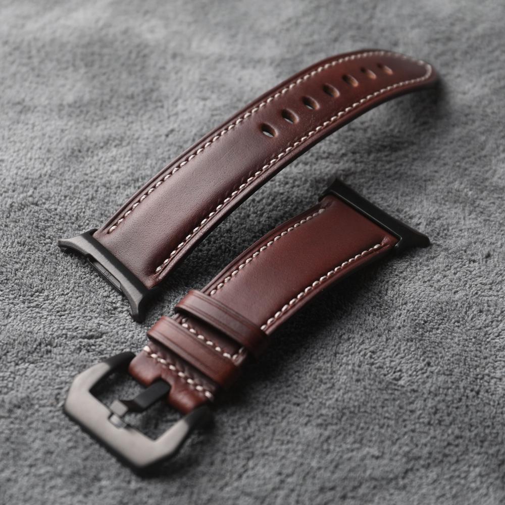 Klasik El Yapımı ABD Chicago İnek Derisi Fit Galaxy Watch Ultra 47MM Vintage Hakiki Deri Kayış, Yumuşak Erkek Bilekliği Kahverengi