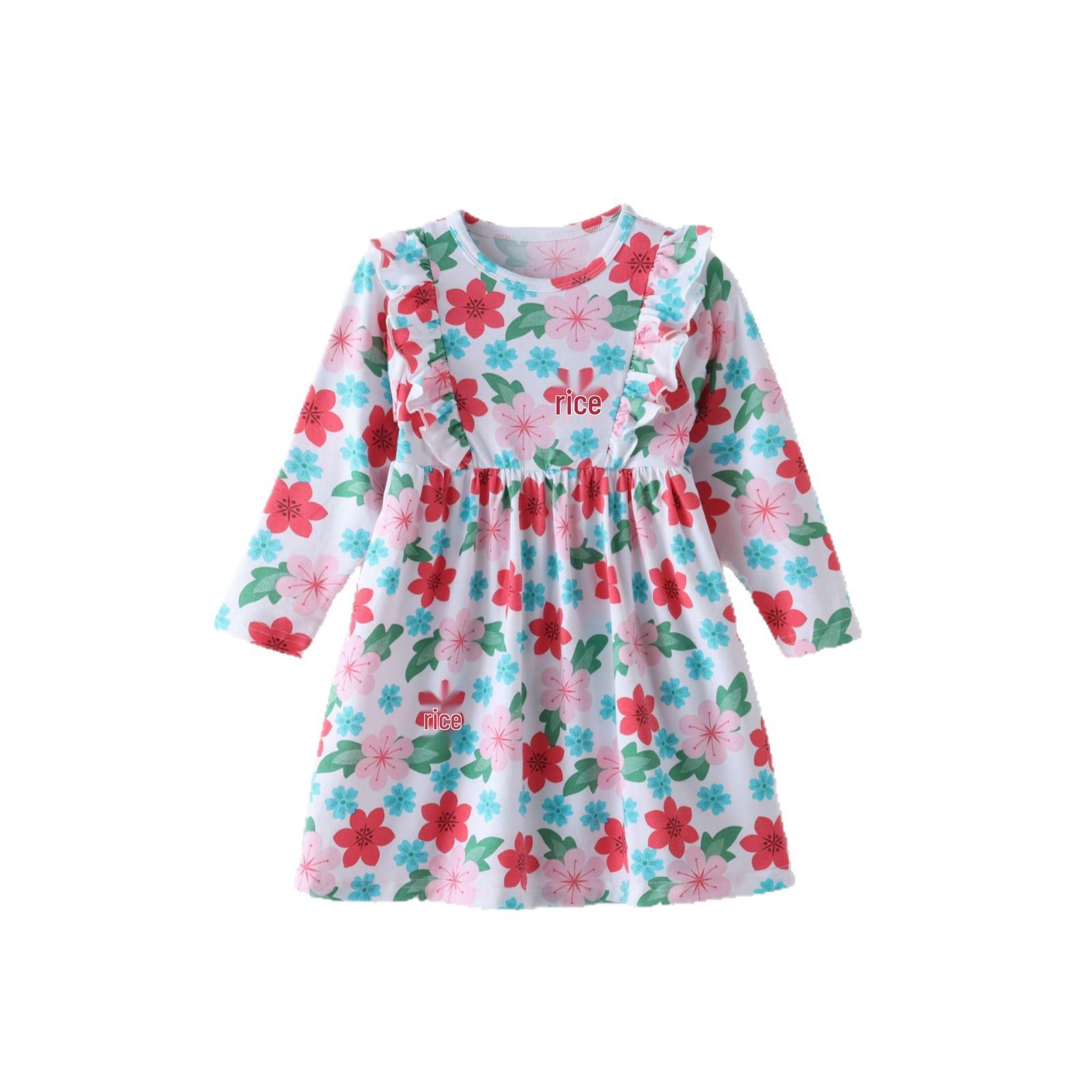 

Girls Floral Long-Sleeve Dress: European & American Style, Fits Ages 2-8, Perfect for Spring & Autumn 120cm (6Y) белый