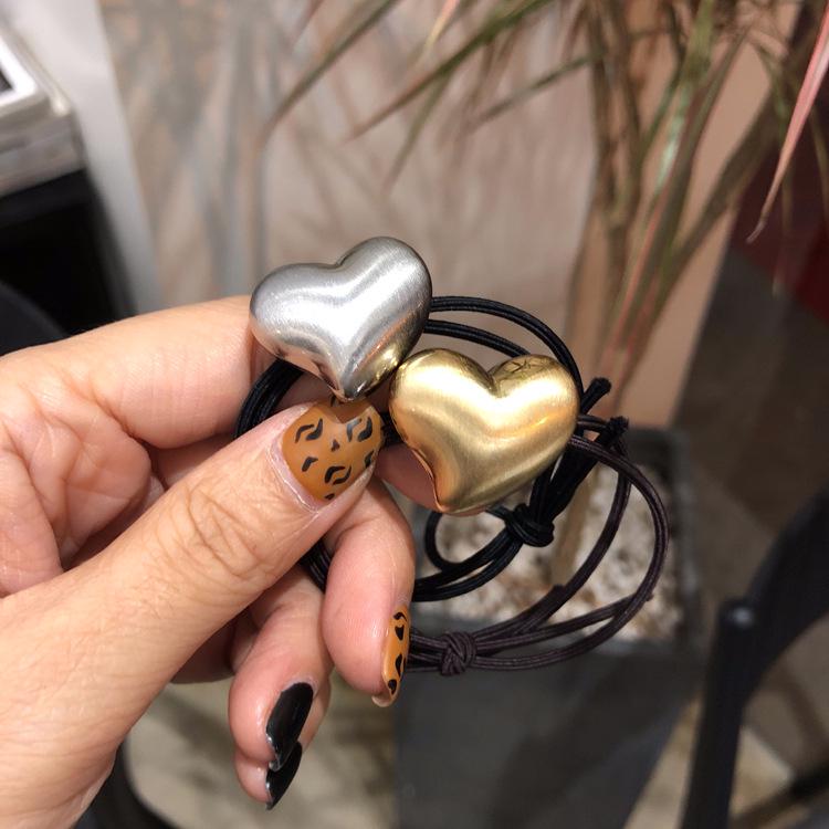 Inel de păr cu bilă metalică periată Dongdaemun din Coreea de Sud: Accesoriu elegant pentru coc și coadă de cal pentru femei