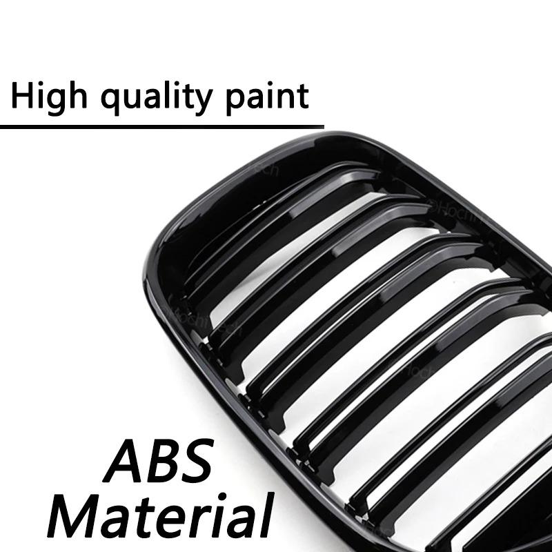 Car Front Bumper Sports Slat Grille Cover For BMW 1-Series F20 F21 2015 2016 2017 1Pair Kidney Racing Grille Glossy Black Grill