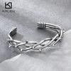 Vintage Thorn Open Cuff Bangle for Men Stainless Steel Gothic Twig Bangle Adjustable Punk Rock Wrist Jewelry for Gift