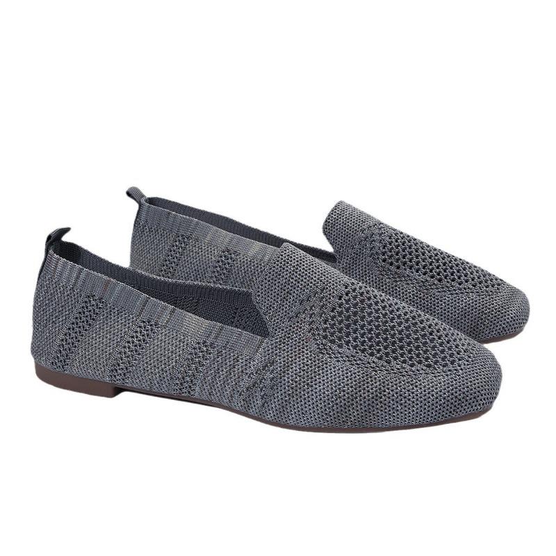 Spring new square head flat bottom fly-woven single shoes women's one-pedal casual shoes