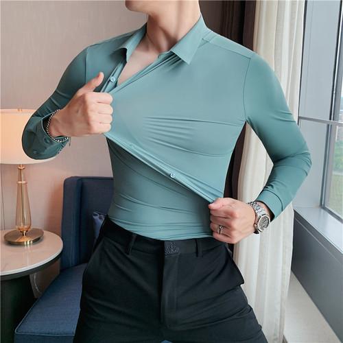 Übergröße 4XL-M Hohe Elastizität Nahtlose Hemden Herren Langarm Top Qualität Slim Casual Luxushemd Soziale Formelle Kleiderhemden