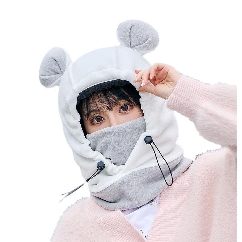 Ski head cover face protection hat female warm windproof cartoon panda ears ski ear protection cute helmet pullover hat