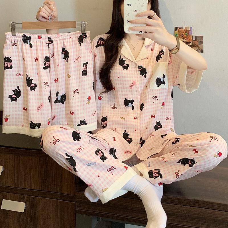 Leopard Print Women's Summer Short-Sleeve Cotton Pajama Set