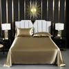 Japanese Style Silky Solid Color Bedding Set - Includes Sheet and Two Pillowcases for a Cool, Nude Sleeping Experience in Summer.