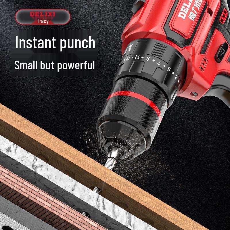 Delixi Cordless Brushless Handheld Drill, Rechargeable Multi-function Hammer Drill with Lithium Battery & Electric Screwdriver