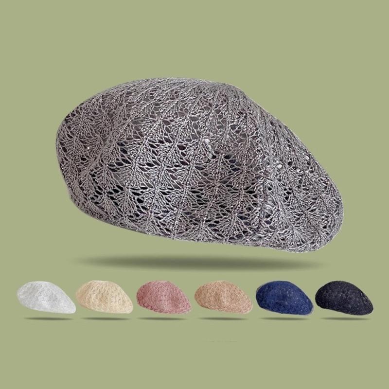 Elegant Hollow Out Knitted Beret Cap Stylish Pumpkin Shape For Ladies Daily Wear