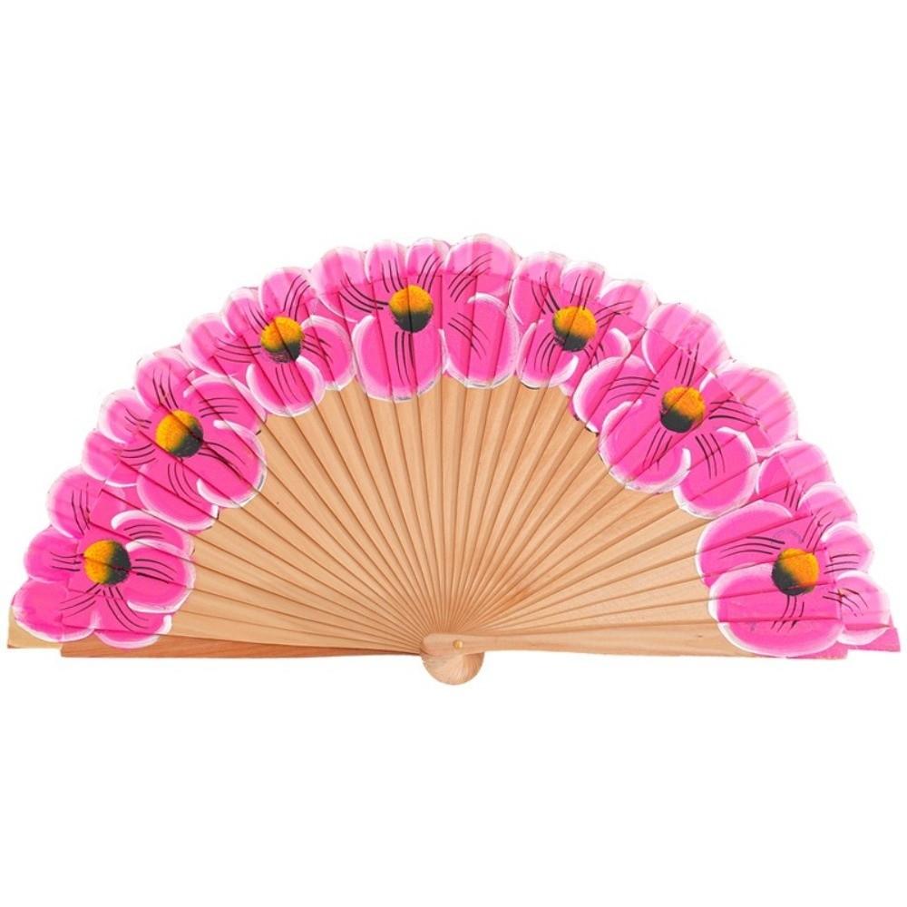 Chinese Style Wooden Folding Fan Hand-Painted Pattern Handheld Fan Ancient Flower Fan Women Use