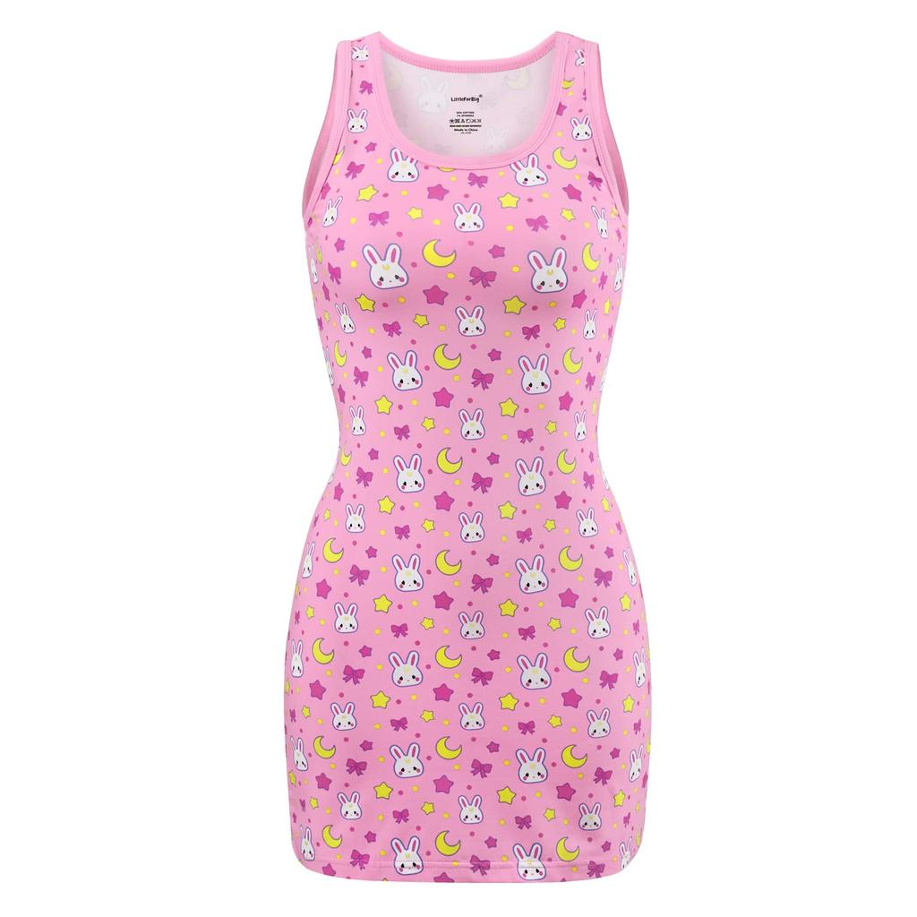 [LittleForBig] Women's Cotton Overalls and Skirt Romper [Rabbit Moon] Straight Dress, Size L