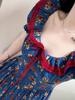 French blue floral dress women's summer new seaside vacation temperament beautiful long dress