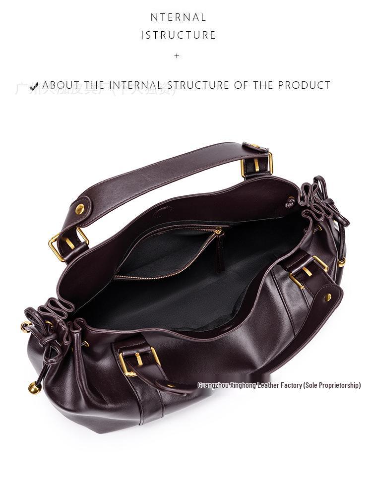 Bolso Tote Vintage de Cuero Suave con Pliegues para Mujer: Bolso Versátil Otoño/Invierno