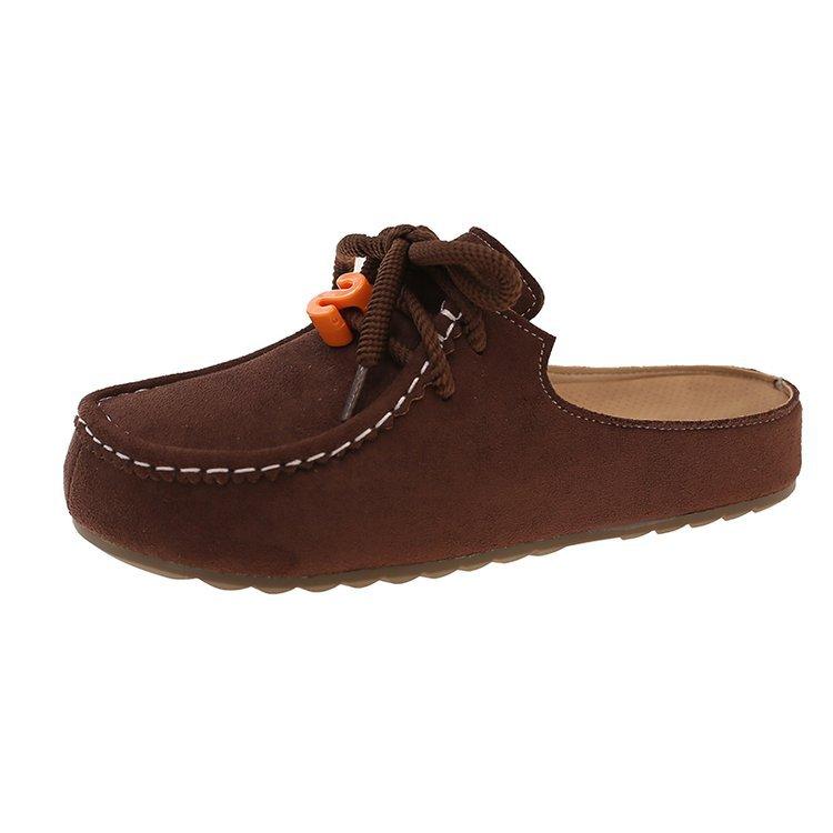 Vintage Women Half Slippers Autumn New Outdoor Height Increase Fashion Single Shoes Cross Tied  Slip on Comfortable Casual Flats