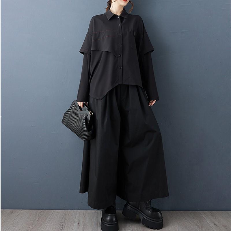 Camisas y blusas vintage negras de manga larga extragrandes para blusa Casual holgadas tops de primavera otoño mujeres camisa abotonada