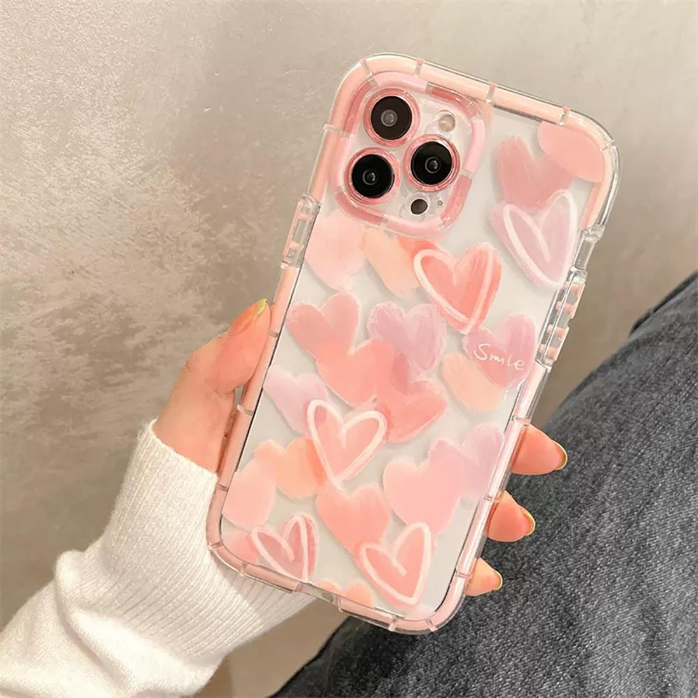 Cute Love Heart Soft Shockproof Bumper Transparent Phone Case For iPhone 11 12 13 14 15 Pro Max XS X XR Silicone Back Cover Case
