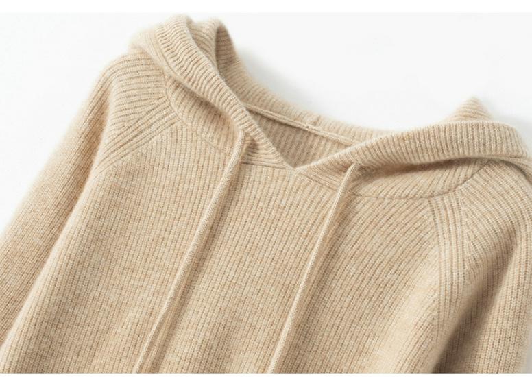 Women's Loose Knit Cashmere-Style Hooded Pullover Sweater, Solid Color, Base Layer for Autumn.