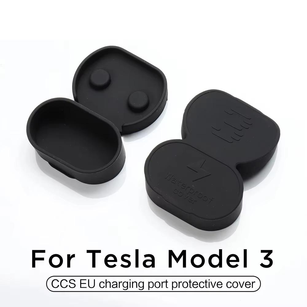 Pour Tesla Model 3/Y Protecteur de trou de chargeur en silicone Standard européen Cache-prise de port de charge de voiture Couvercle de protection contre la poussière du chargeur