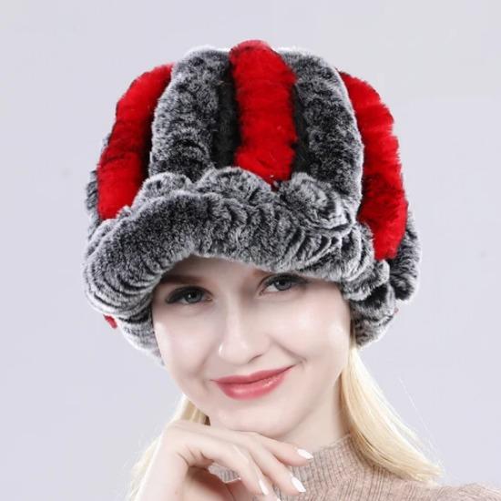 Lady Real Rex Rabbit Fur Hat Winter Knitted Natural Rex Rabbit Fur Caps Russia Women Warm Real Fur Beanies Hats