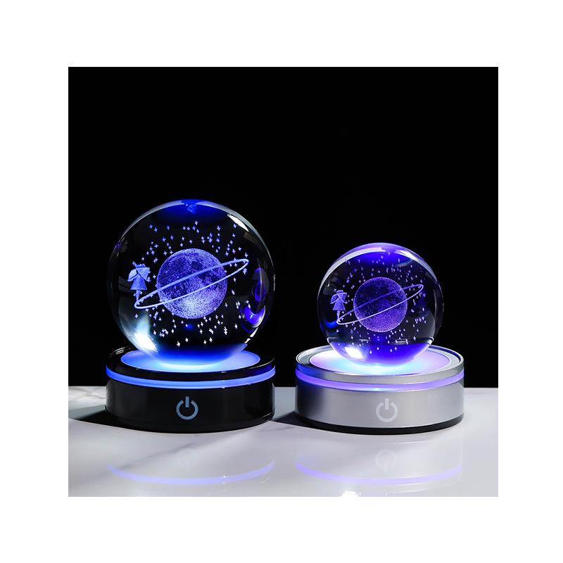 3D Lazer Kazımalı Yıldızlı Gökyüzü Gece Lambası Kristal Küre