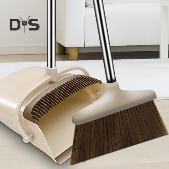 2Pcs/Set Long Handle Broom Dustpan Set Self-Cleaning Indoor Broom Floor Cleaning Soft Bristle Broom Dustpan Set